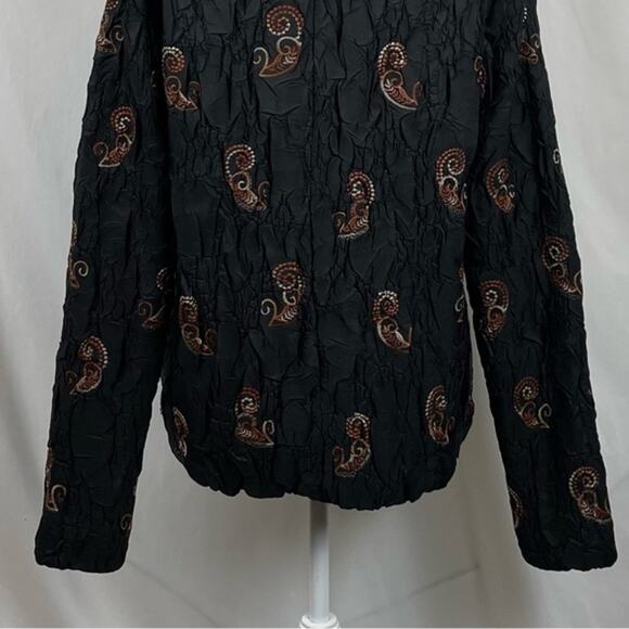 DB Spirt Crinkle Black Beaded Embroidered Party Event Jacket Vintage Size L - Picture 7 of 13